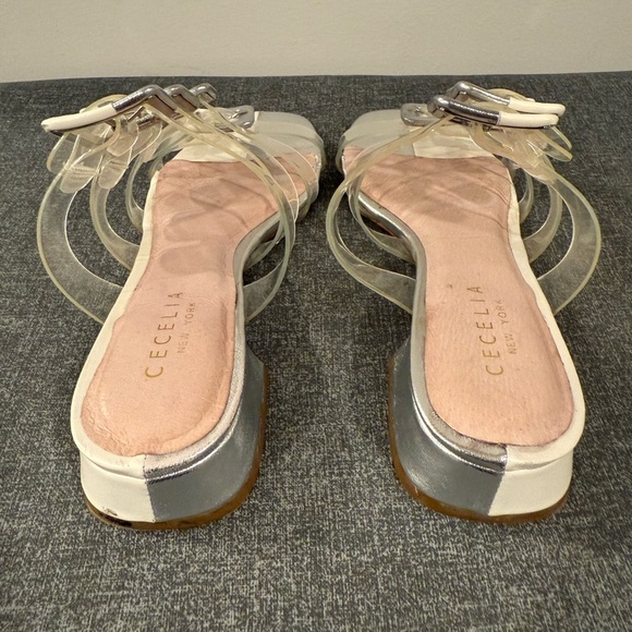 CECELIA New York women’s Lincoln Silver Slide Sandals with Clear Straps/size 6 - Picture 9 of 12